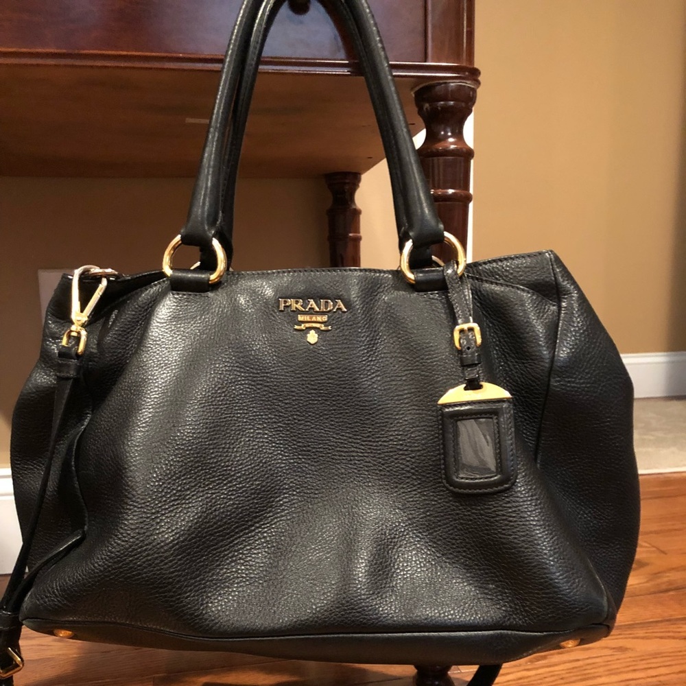 Prada black leather two way bag with receipt $1927